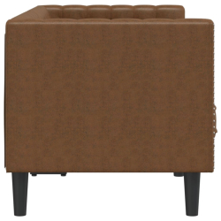 Sofa Chesterfield, 2-os., brązowa, sztuczna skóra zamszowa
