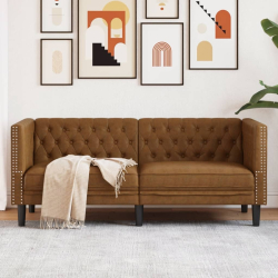 Sofa Chesterfield, 2-os., brązowa, sztuczna skóra zamszowa