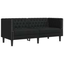 Sofa Chesterfield, 2-os., czarna, tapicerowana sztuczną skórą