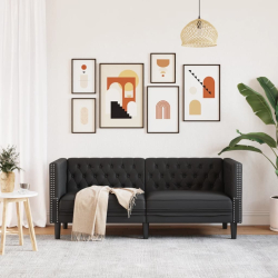 Sofa Chesterfield, 2-os., czarna, tapicerowana sztuczną skórą