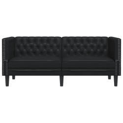 Sofa Chesterfield, 2-os., czarna, tapicerowana sztuczną skórą