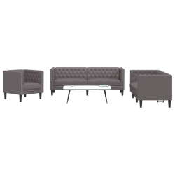 3-cz. zestaw wypoczynkowy Chesterfield, szary, sztuczna skóra
