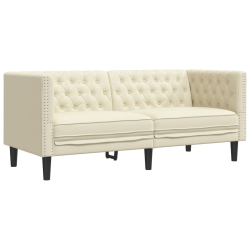 Sofa Chesterfield, 2-os., kremowa, tapicerowana sztuczną skórą