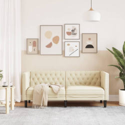 Sofa Chesterfield, 2-os., kremowa, tapicerowana sztuczną skórą