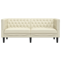Sofa Chesterfield, 2-os., kremowa, tapicerowana sztuczną skórą