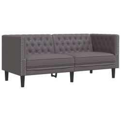 Sofa Chesterfield, 2-os., szara, tapicerowana sztuczną skórą