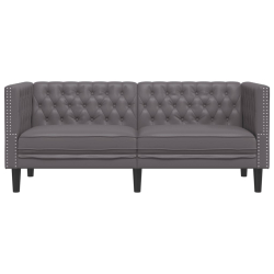 Sofa Chesterfield, 2-os., szara, tapicerowana sztuczną skórą