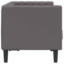 Sofa Chesterfield, 2-os., szara, tapicerowana sztuczną skórą