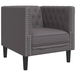 Fotel Chesterfield, szary, tapicerowany sztuczną skórą