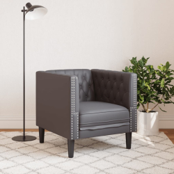Fotel Chesterfield, szary, tapicerowany sztuczną skórą