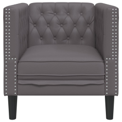Fotel Chesterfield, szary, tapicerowany sztuczną skórą