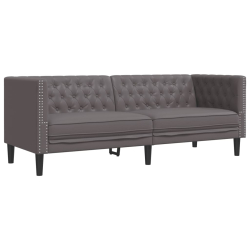 Sofa Chesterfield, 3-os., szara, tapicerowana sztuczną skórą