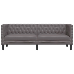 Sofa Chesterfield, 3-os., szara, tapicerowana sztuczną skórą