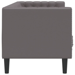 Sofa Chesterfield, 3-os., szara, tapicerowana sztuczną skórą