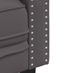 Sofa Chesterfield, 3-os., szara, tapicerowana sztuczną skórą