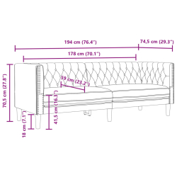 Sofa Chesterfield, 3-os., szara, tapicerowana sztuczną skórą