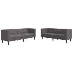 2-cz. zestaw wypoczynkowy Chesterfield, szary, sztuczna skóra