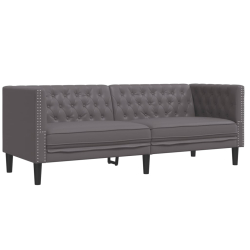 2-cz. zestaw wypoczynkowy Chesterfield, szary, sztuczna skóra