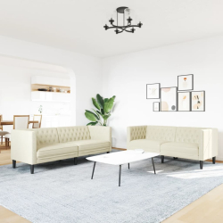 2-cz. zestaw wypoczynkowy Chesterfield, kremowy, sztuczna skóra