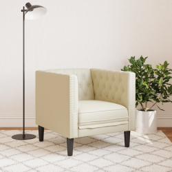 Fotel Chesterfield, kremowy, tapicerowany sztuczną skórą