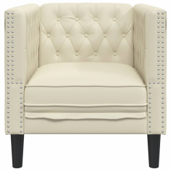Fotel Chesterfield, kremowy, tapicerowany sztuczną skórą