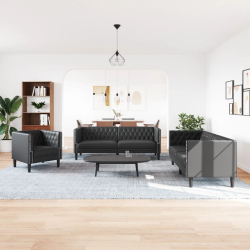 3-cz. zestaw wypoczynkowy Chesterfield, czarny, sztuczna skóra