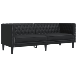 3-cz. zestaw wypoczynkowy Chesterfield, czarny, sztuczna skóra