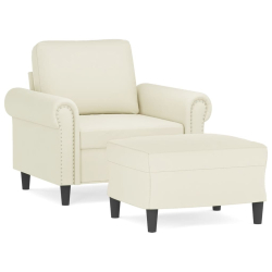 Fotel z podnóżkiem, kremowy, 60 cm, obity aksamit