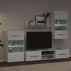 5-częściowe szafki pod telewizor z oświetleniem LED Matowa biel