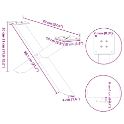Nogi do stolika kawowego, 2 szt., biale, 70x(30-31) cm, stal