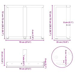 Nogi do stołu jadalnego, 2 pcs., białe, 70x35x(72-73) cm, stal
