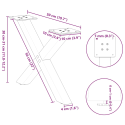 Nogi do stolika kawowego, 2 szt., biale, 50x(30-31) cm, stal
