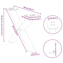 Nogi do stolika kawowego, 2 szt., antracyt, 60x(30-31) cm, stal