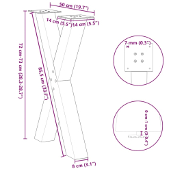 Nogi do stołu jadalnego, 2 szt., antracyt, 50x(72-73) cm, stal