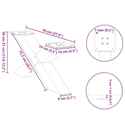 Nogi do stolika kawowego, 2 szt., antracyt, 70x(30-31) cm, stal