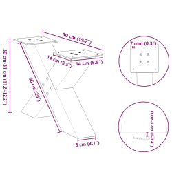 Nogi do stolika kawowego, 2 szt., antracyt, 50x(30-31) cm, stal