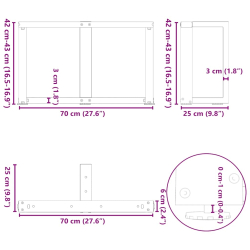 Nogi do stolika kawowego, 2 pcs., białe, 70x25x(42-43) cm, stal
