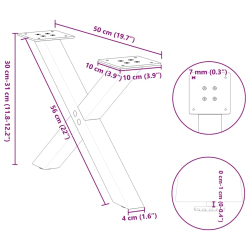 Nogi do stolika kawowego, 2 szt., antracyt, 50x(30-31) cm, stal