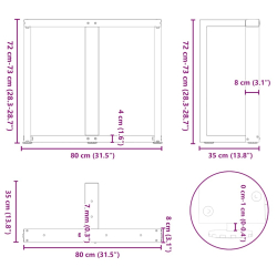 Nogi do stołu jadalnego, 2 pcs., białe, 80x35x(72-73) cm, stal