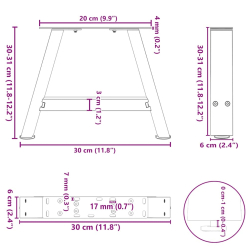 Nogi do stolika kawowego, 2 szt., biale, 30x(30-31) cm, stal