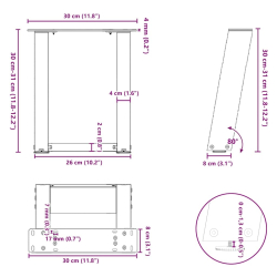 Nogi do stolika kawowego, 2 szt., antracyt, 30x(30-31) cm, stal