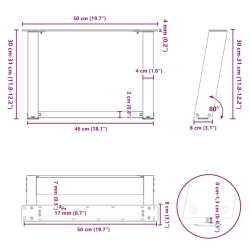 Nogi do stolika kawowego, 2 szt., czarne, 50x(30-31) cm, stal