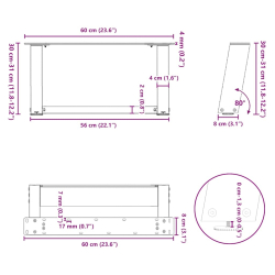 Nogi do stolika kawowego, 2 szt., antracyt, 60x(30-31) cm, stal