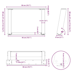 Nogi do stolika kawowego, 2 szt., antracyt, 50x(30-31) cm, stal