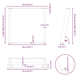 vidXL Nogi do stołu jadalnianego, 2 szt., czarne, 70x(72-73) cm, stal