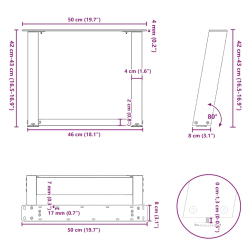 Nogi do stolika kawowego, 2 szt., antracyt, 50x(42-43) cm, stal