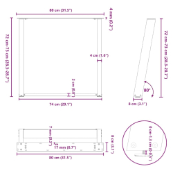 vidXL Nogi do stołu jadalnianego, 2 szt., antracyt, 80x(72-73)cm, stal