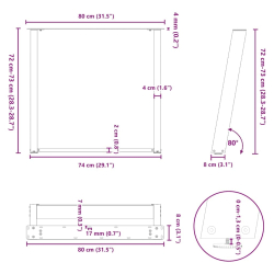 vidXL Nogi do stołu jadalnianego, 2 szt., czarne, 80x(72-73) cm