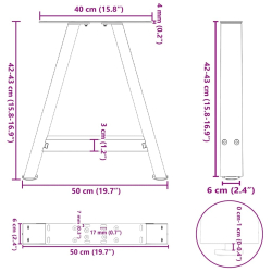 Nogi do stolika kawowego, 2 szt., biale, 50x(42-43) cm, stal