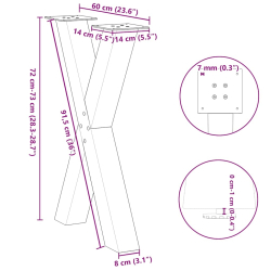 Nogi do stołu jadalnego, 2 szt., antracyt, 60x(72-73) cm, stal